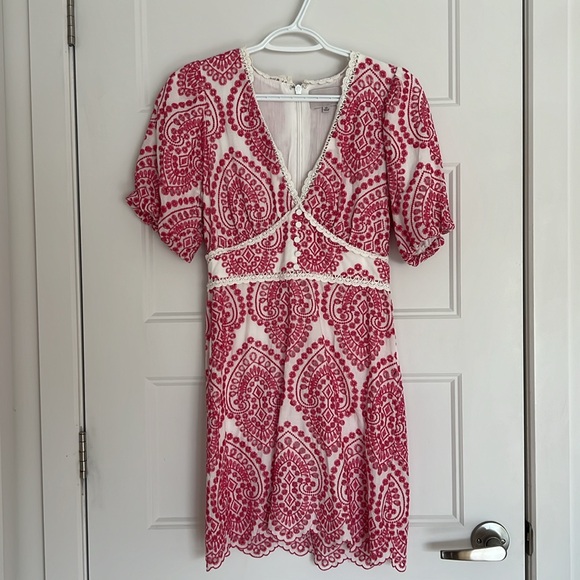 PINK AND WHITE MINI DRESS XS ADELYN RAE ROSEMARY EYELET EMBROIDED - Picture 3 of 5